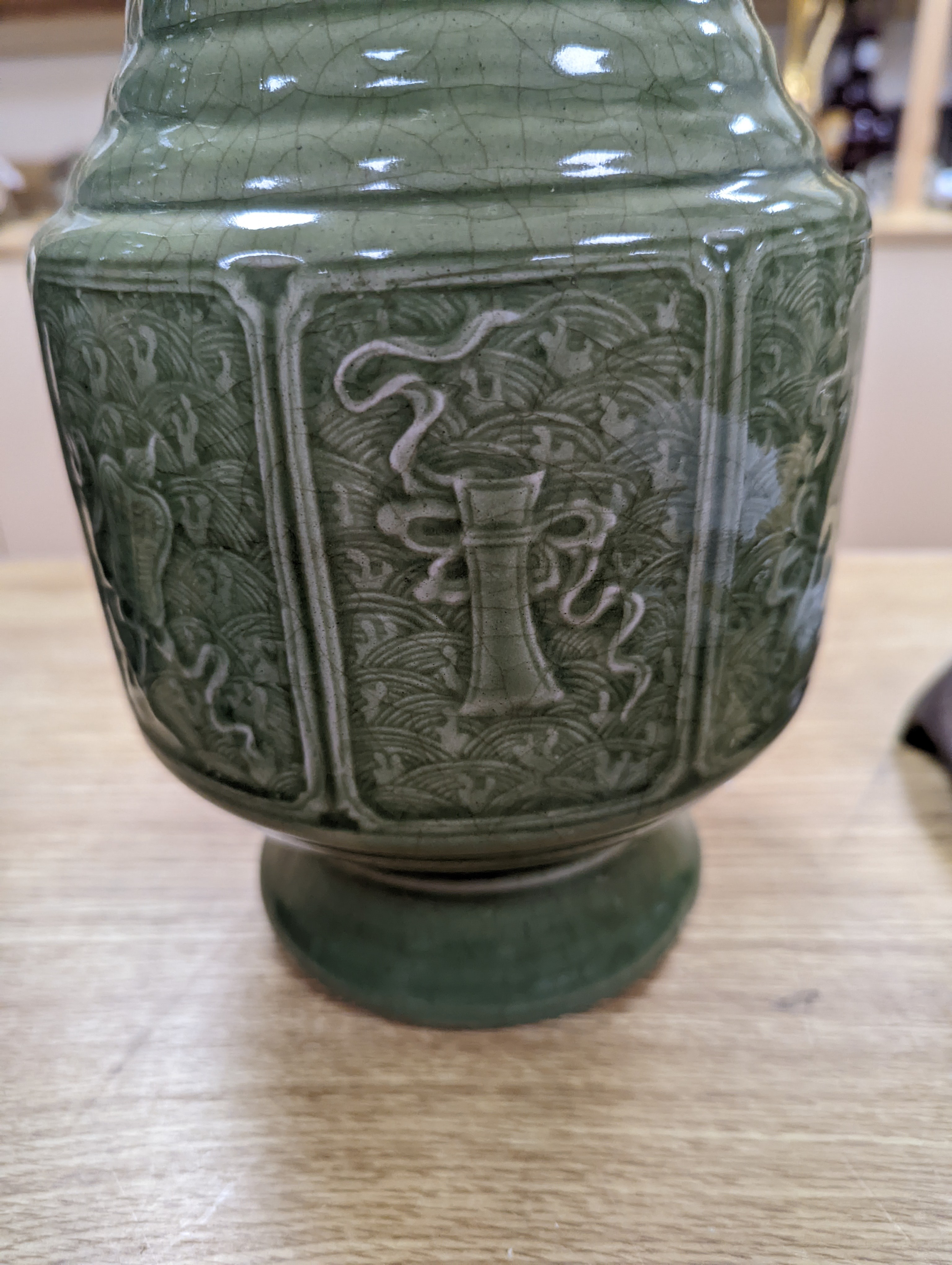 A pair of Chinese celadon glazed vases 35cm